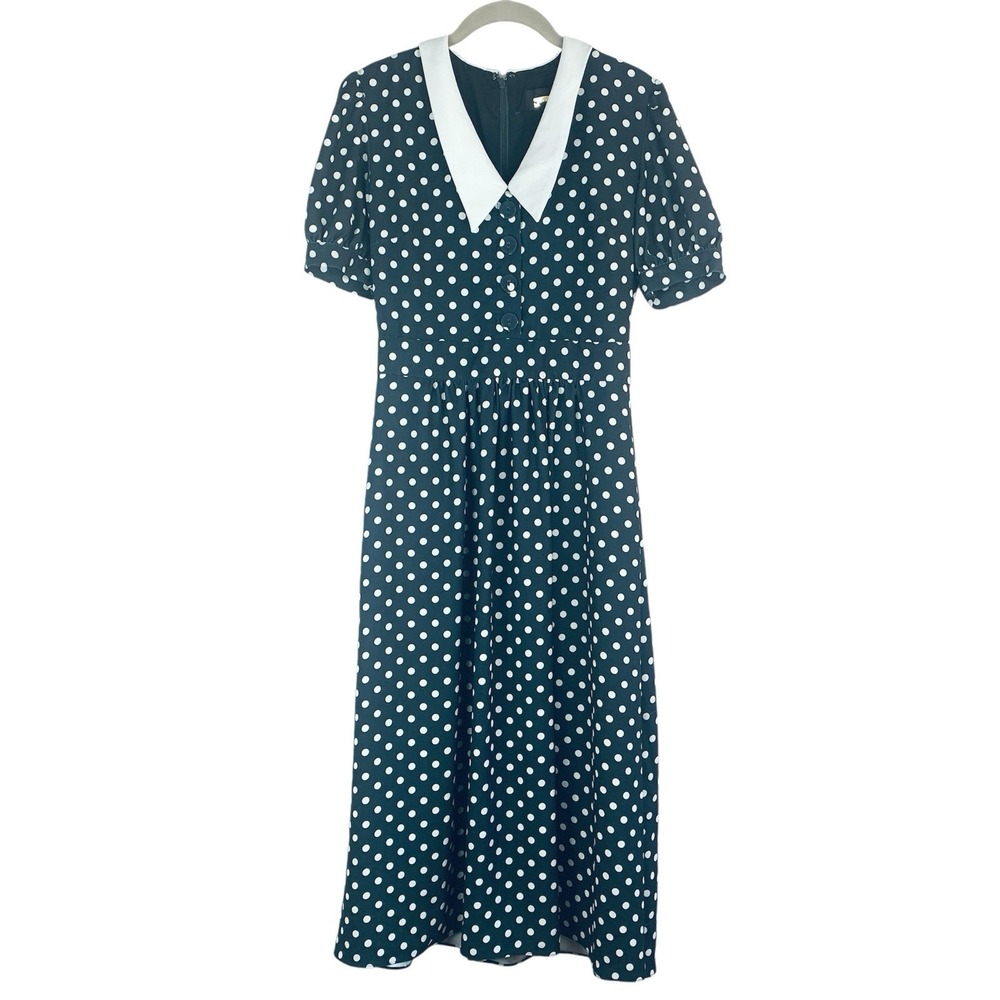 Retro Polka Dot Dress Small Black Peter Pan Collar Academia Wednesday Adams Poet